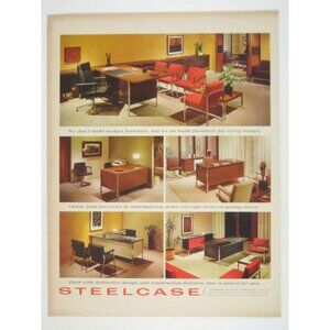Steelcase 1960s Contemporary Office Furniture Ad Quality Desks Chairs MOD Print